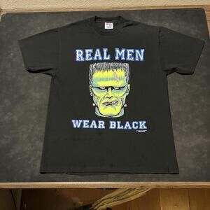 Frankenstein Shirt Vintage Real Men Wear Black Mens Large Black Graphic 1992 90s